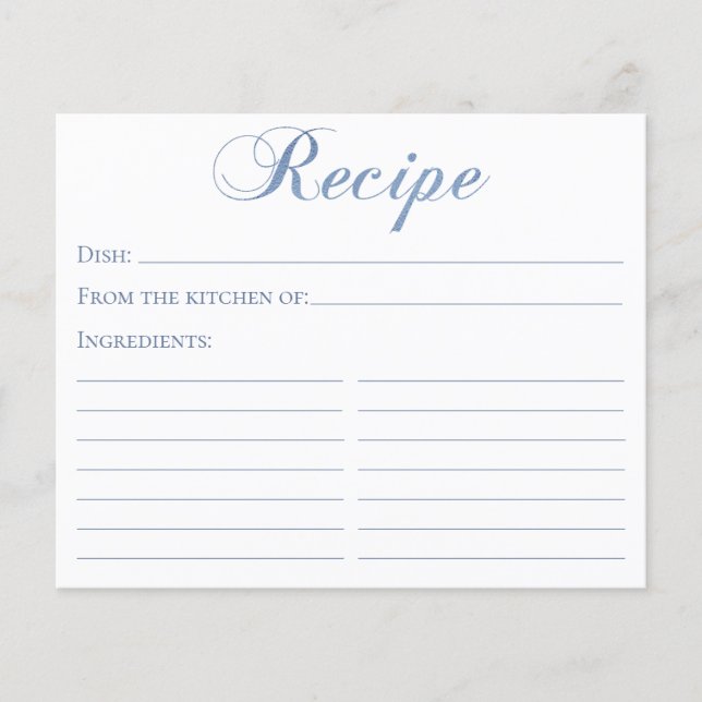 Blue Script Brautparty Rezept Card (Vorderseite)