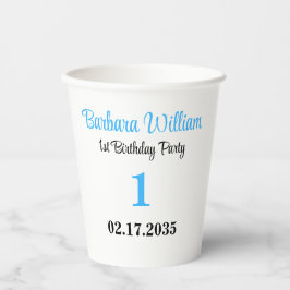 ​Blue Script First Birthday Custom Party Pappbecher