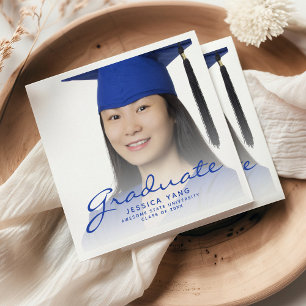 Blue Script Foto Graduation Party Serviette
