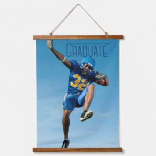 Blue Script Graduate Foto Athlete Abschluss Wandteppich Mit Holzrahmen