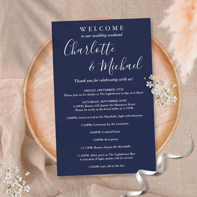 Blue Script Guest Wedding Weekend Program (Von Creator hochgeladen)