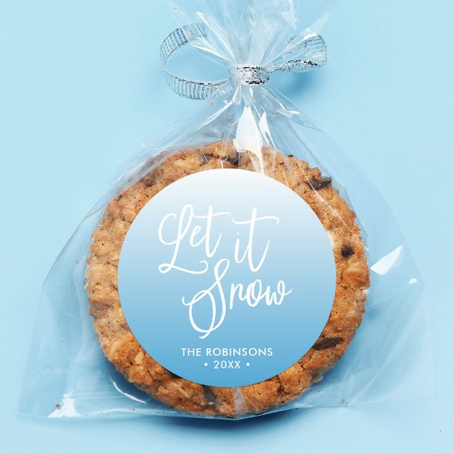 Blue Script Let it Snow Winter Holiday Runder Aufkleber (Von Creator hochgeladen)