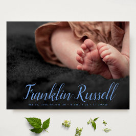 Blue SCRIPT Name Junge Geburtsankündigung Einladung