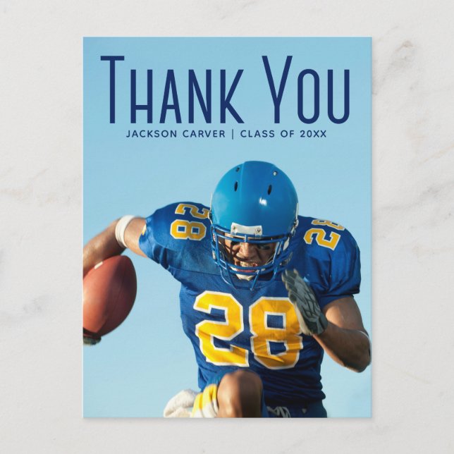 Blue Script Overlay Graduate Foto Danke 2023 Postkarte (Vorderseite)