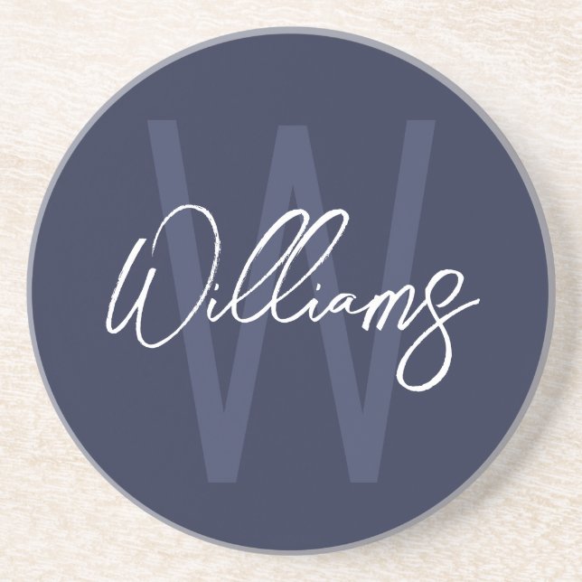 Blue Script Personalisiert Monogram und Name Getränkeuntersetzer (Vorne)