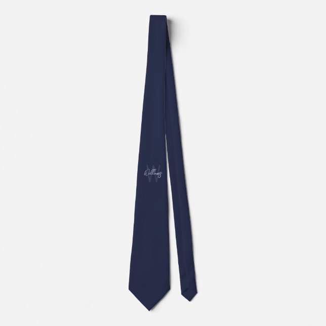 Blue Script Personalisiert Monogram und Name Krawatte (Vorderseite)