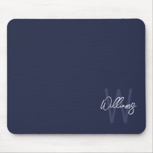 Blue Script Personalisiert Monogram und Name Mousepad