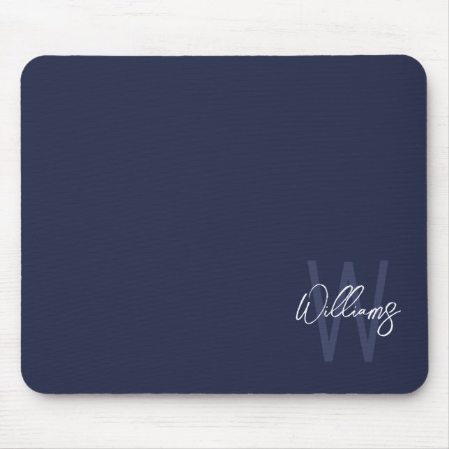 Blue Script Personalisiert Monogram und Name Mousepad (Vorne)