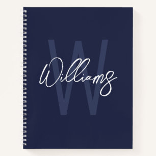 Blue Script Personalisiert Monogram und Name Notizbuch