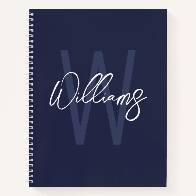 Blue Script Personalisiert Monogram und Name Notizbuch (Vorderseite)