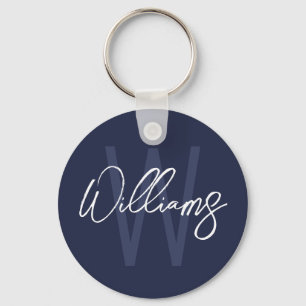 Blue Script Personalisiert Monogram und Name Schlüsselanhänger