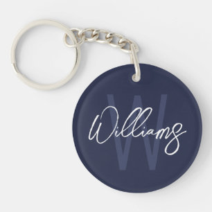 Blue Script Personalisiert Monogram und Name Schlüsselanhänger