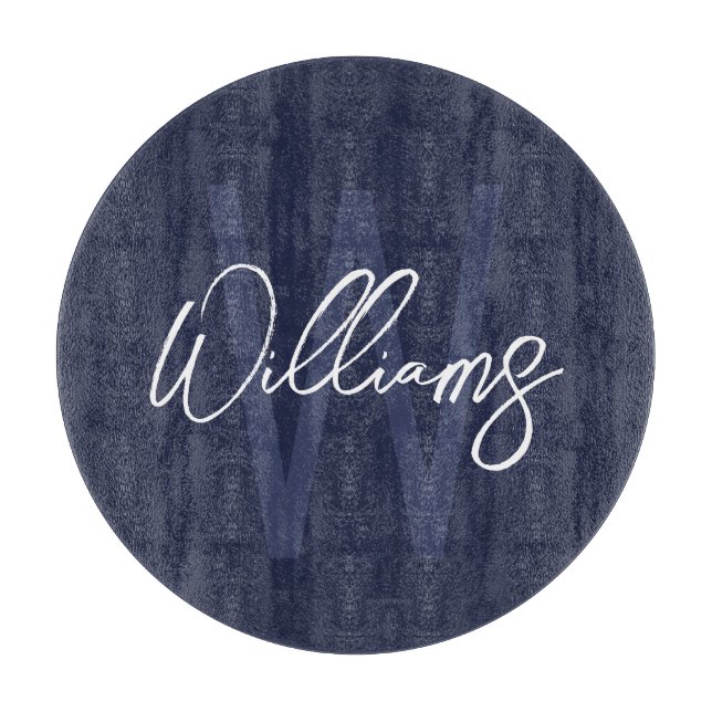 Blue Script Personalisiert Monogram und Name Schneidebrett (Vorderseite)