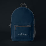 Blue Script | Stilvolle Monogram Modern Bedruckter Rucksack<br><div class="desc">Ein einfaches,  individuelles Monogramm-Design in einer lässigen Handschrift in auffallend einfarbigen Marineblau in Blau und Weiß. Das Monogramm kann leicht personalisiert sein,  um ein Design so einzigartig wie Sie sind zu machen! Das perfekte trendige Geschenk oder Accessoire für jeden Anlass.</div>