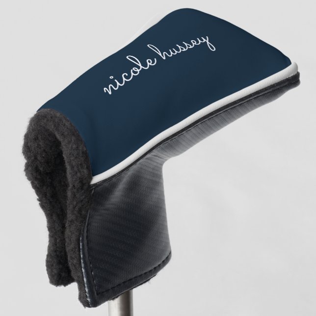 Blue Script | Stilvolle Monogram Modern Golf Headcover (3/4 Vorderseite)