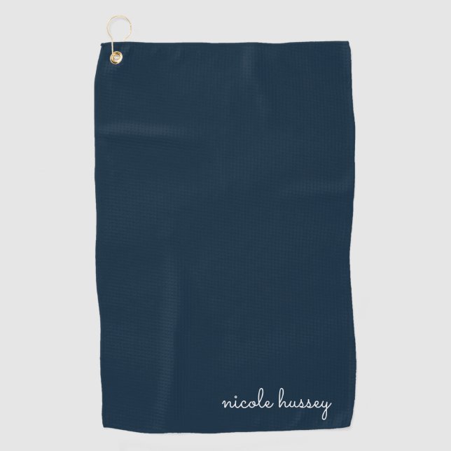 Blue Script | Stilvolle Monogram Modern Golfhandtuch (Vorderseite)