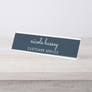 Blue Script Stilvolle Monogram Modern Schreibtischnamensplakette