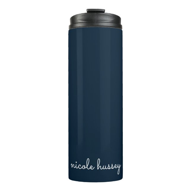 Blue Script | Stilvolle Monogram Modern Thermosbecher (Vorderseite)