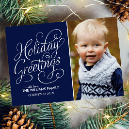 Blue Script Typografy Holiday Greetings Feiertagskarte