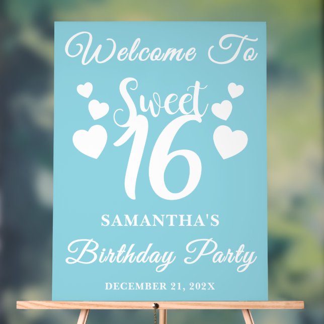 Blue Script Winter Sweet 16 Geburtstag Willkommen Acrylschild (Neutral)