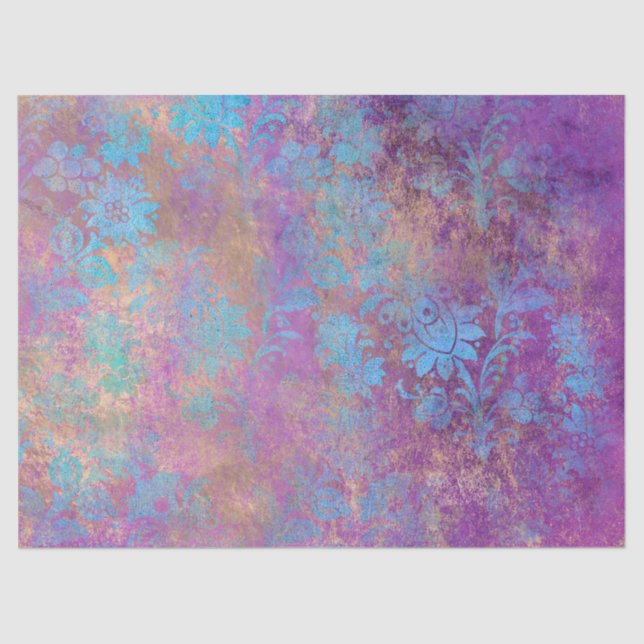 Blue Scroll Work Blume auf Lila Decoupage Seidenpapier (Vorderseite)