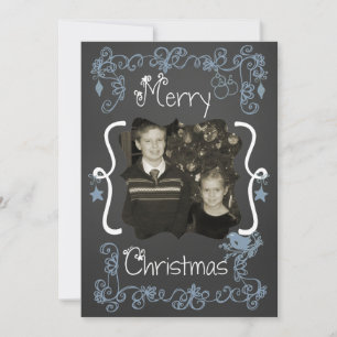 Blue Scrolls Individualisierte Foto Holiday Card Feiertagskarte
