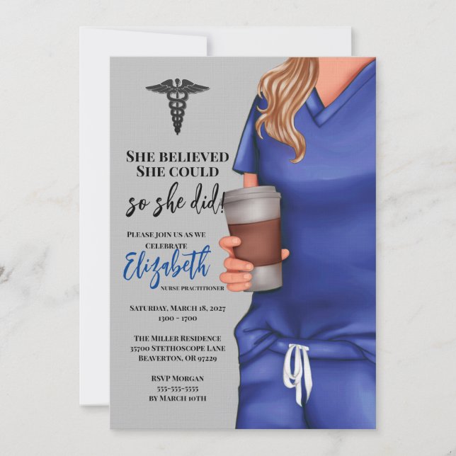 Blue Scrubs Nursing School Abschluss Einladung (Vorderseite)