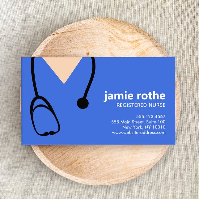 Blue Scrubs und Stethoscope Business Card Visitenkarte (Von Creator hochgeladen)