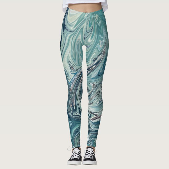 Blue Sea Abstract Painting Leggings (Vorderseite)