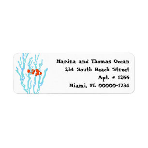 Blue Sea Coral Orange Clown Fish Address Labels