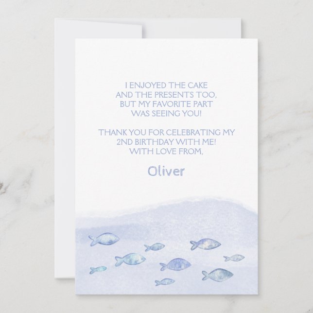 Blue Sea fish 2. Junge Geburtstag Dankeschön Karte (Vorderseite)