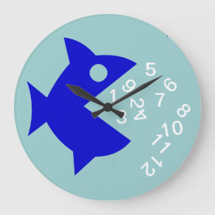 blue sea fish hour numbers große wanduhr