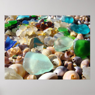 Blue Sea Glass Art druckt Küstenstrand Agates Poster