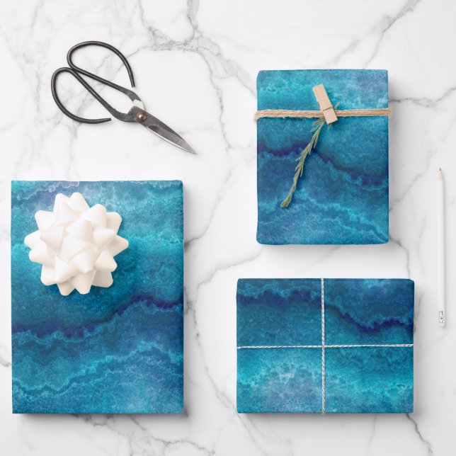 Blue Sea Green Agate Texture Geschenkpapier Set (Vorderseite)