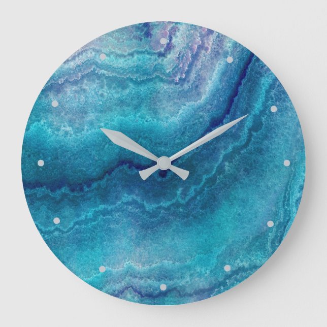 Blue Sea Green Agate Texture Große Wanduhr (Vorderseite)
