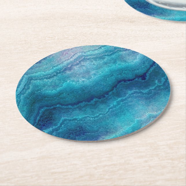 Blue Sea Green Agate Texture Runder Pappuntersetzer (Angewinkelt)