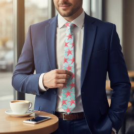 Blue Sea Star Fish Muster Neck Tie Krawatte