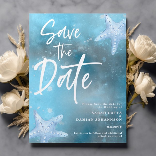 Blue Sea Summer Save the Date Card Einladung (Von Creator hochgeladen)