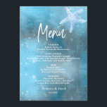 Blue Sea Summer Wedding Flat Menu Card Menükarte<br><div class="desc">Blue Sea Summer Wedding Flat Menu Card is created by szdesign store. If your plan is to have summer wedding on the beach or near the sea, or you simply adore color, scent and the vastness of the sea this design is very close to achieve that goal. The template is...</div>
