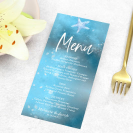 Blue Sea Summer Wedding Flat Menu Card Menükarte