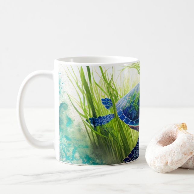 Blue Sea Turtle Art Kaffeetasse (Mit Donut)