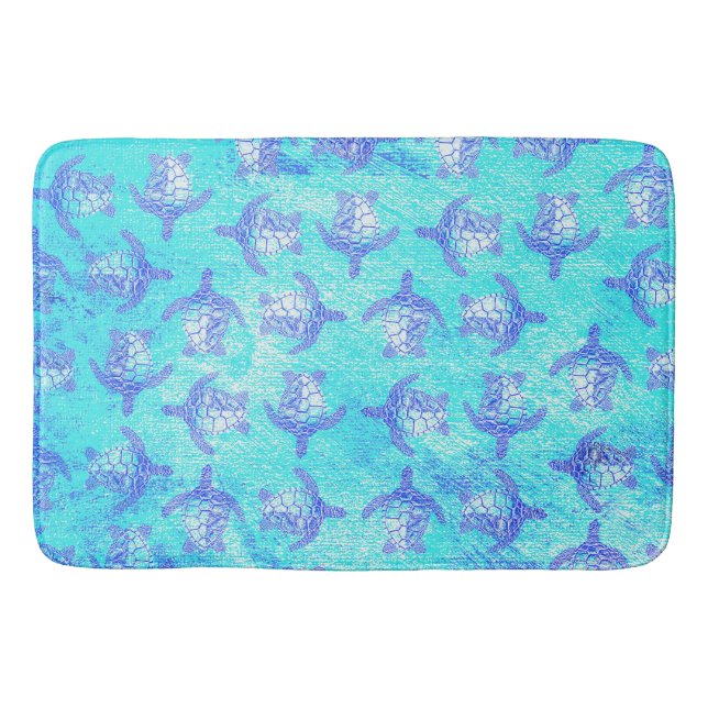 Blue Sea Turtle Print Badematte (Vorderseite)