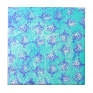 Blue Sea Turtle Print Fliese