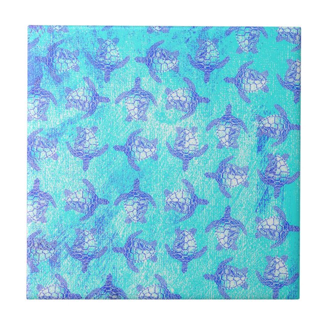 Blue Sea Turtle Print Fliese (Vorderseite)