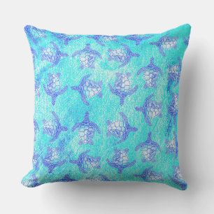 Blue Sea Turtle Print Kissen