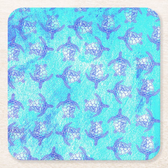 Blue Sea Turtle Print Rechteckiger Pappuntersetzer (Vorderseite)
