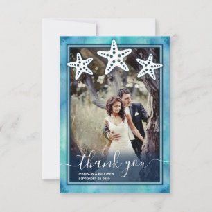 Blue Sea Watercolor Wedding Danke Card