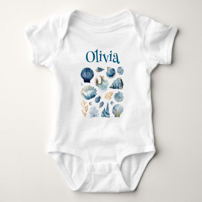 Blue Seashell Baby Bodysuit | Custom Name Strampler (Vorderseite)