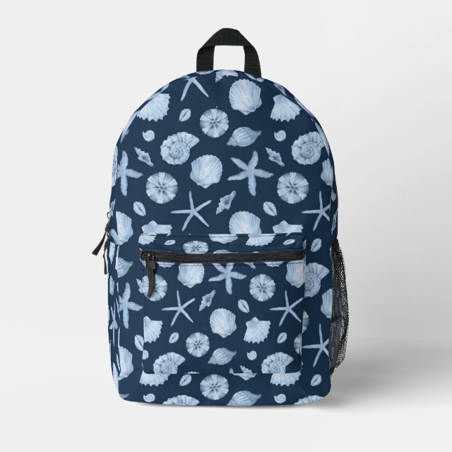 Blue Seashell Backpack Bedruckter Rucksack (Vorderseite)