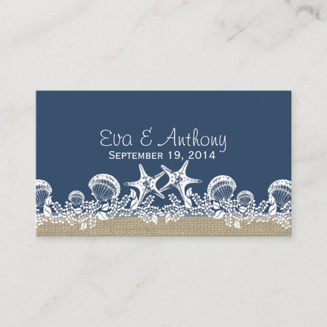 Blue Seashell Beach Hochzeiten Platzkarten (Vorderseite)